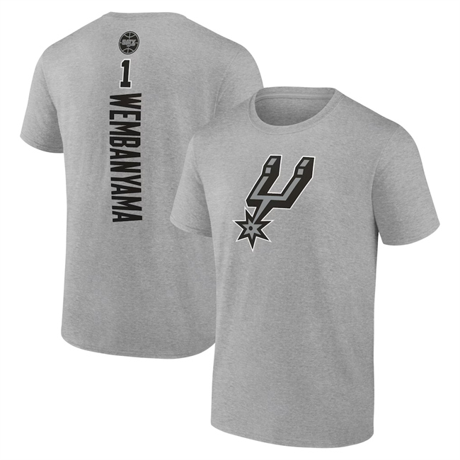 Men's Grey San Antonio Spurs #1 Victor Wembanyama Playmaker Name & Number T-Shirt